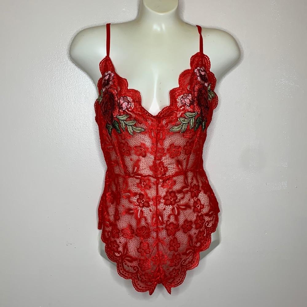 AVIDLOVE Teddy Lingerie Stretchy Lace Scalloped Edged Embroidered Appliqué Med